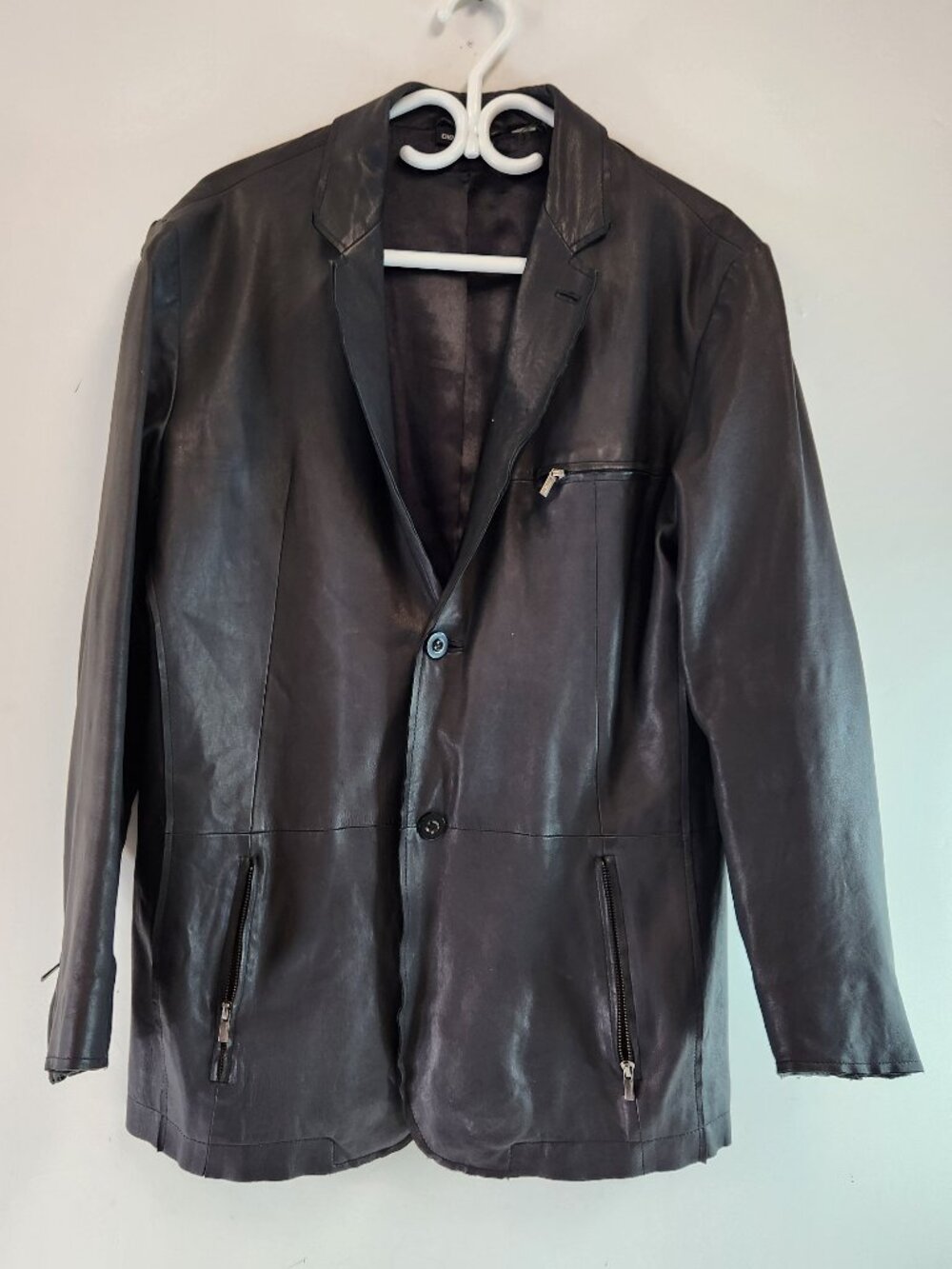 DKNY Jeans Men's Long Pleather Jacket Trench Coat